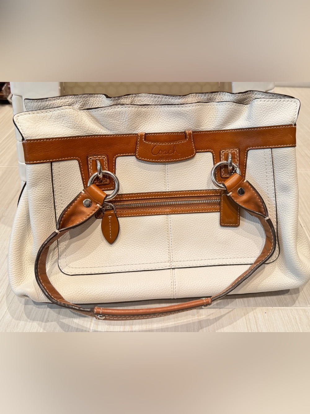 Coach - White Tan Leather Satchel